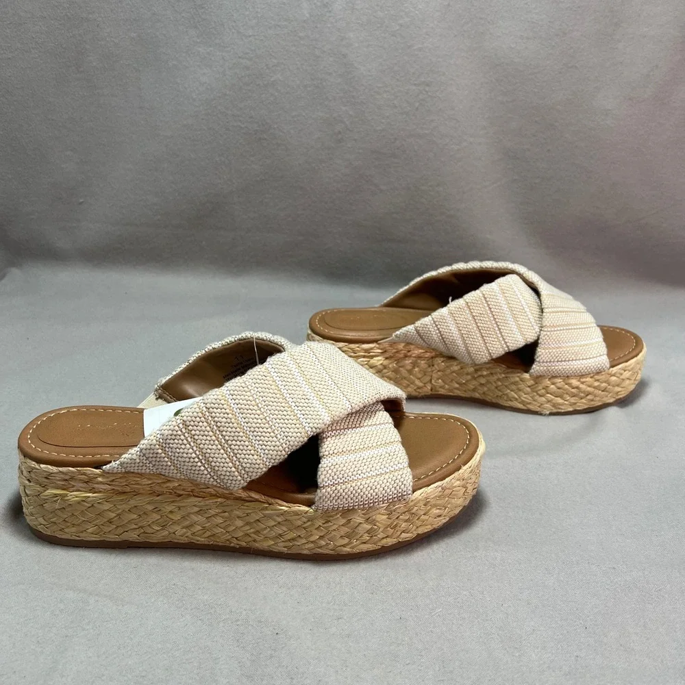 Universal Thread Desi Platform Slip On Sandals Light Beige Striped Espadrille 11